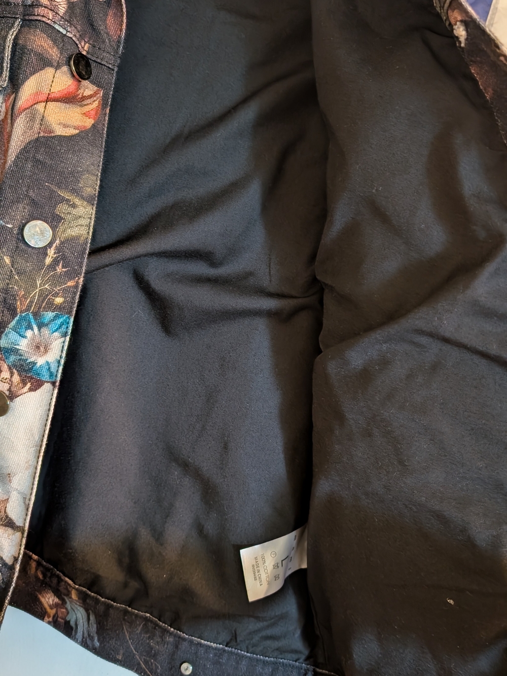 MNML Black Floral Print Denim Jacket - Picture 11 of 11